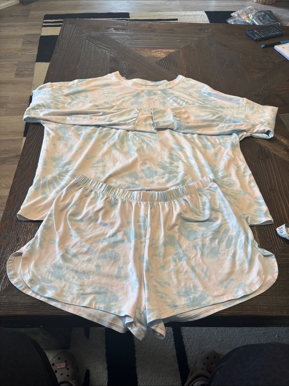 2 piece Hurley Light Blue & White Tie-Dye Pajama Set